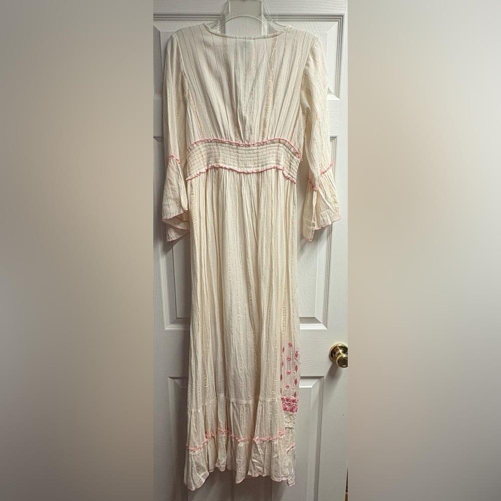 NWT Ananta Boho Maxi Dress In Pink W/ Metallic Shimmer Size Large/XL - Picture 7 of 7
